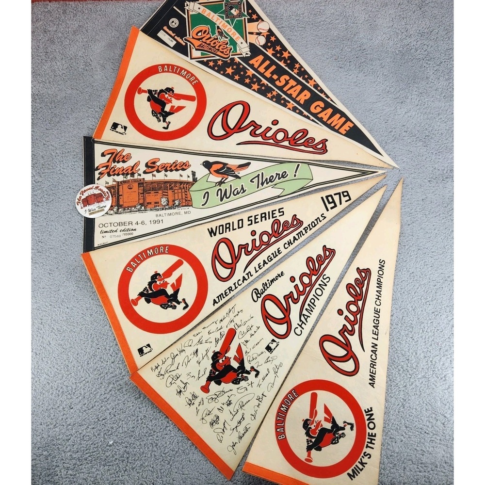 Lot of 6 Vintage Baltimore Orioles Felt Pennants MLB Baseball 70s 80s 90s